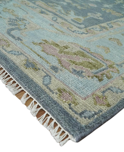 Hand Knotted Gray, Blue and Beige Traditional Oushak 8x10 Wool Area Rug - The Rug Decor