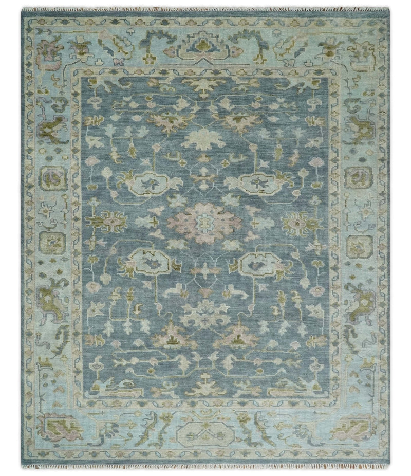 Hand Knotted Gray, Blue and Beige Traditional Oushak 8x10 Wool Area Rug - The Rug Decor