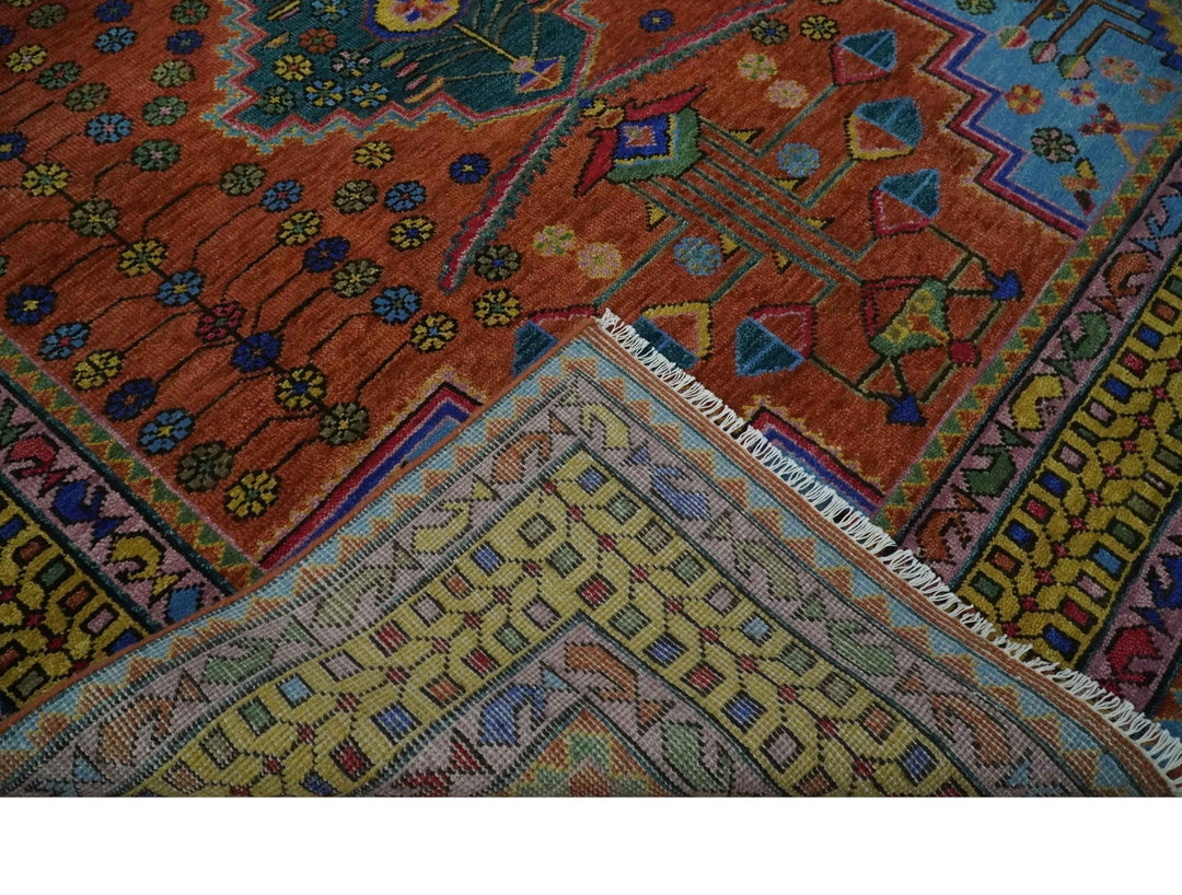 Hand Knotted Green, Rust, Yellow, Pink and Blue Traditional Floral 8x10 Wool Area Rug - The Rug Decor