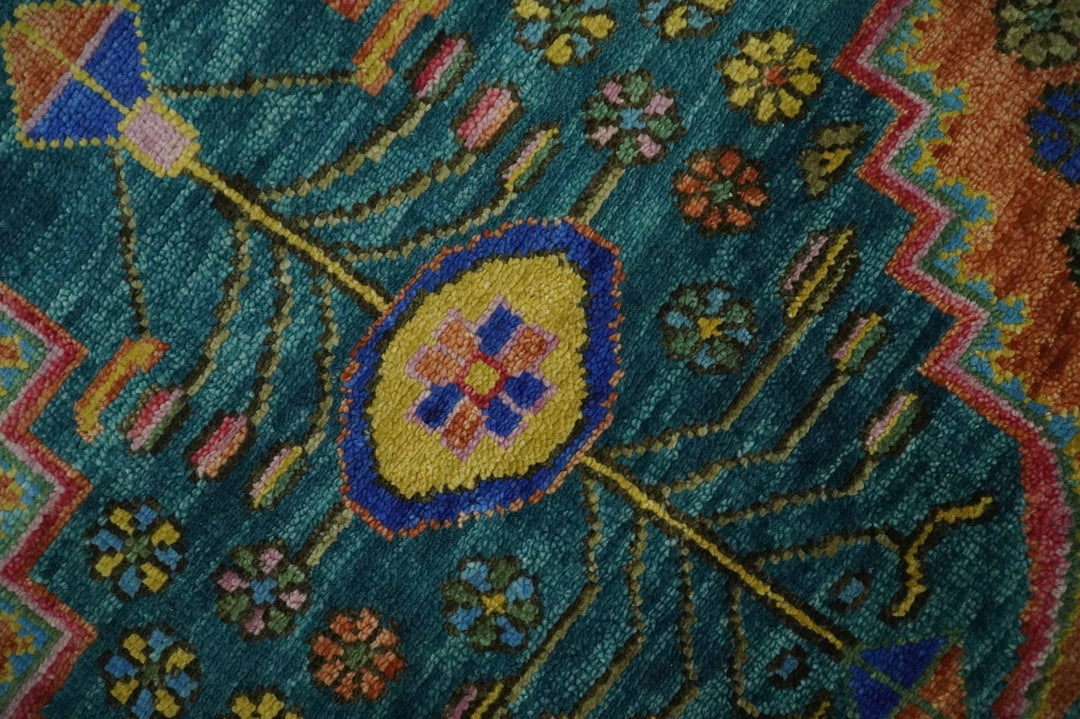 Hand Knotted Green, Rust, Yellow, Pink and Blue Traditional Floral 9x12 Wool Area Rug - The Rug Decor