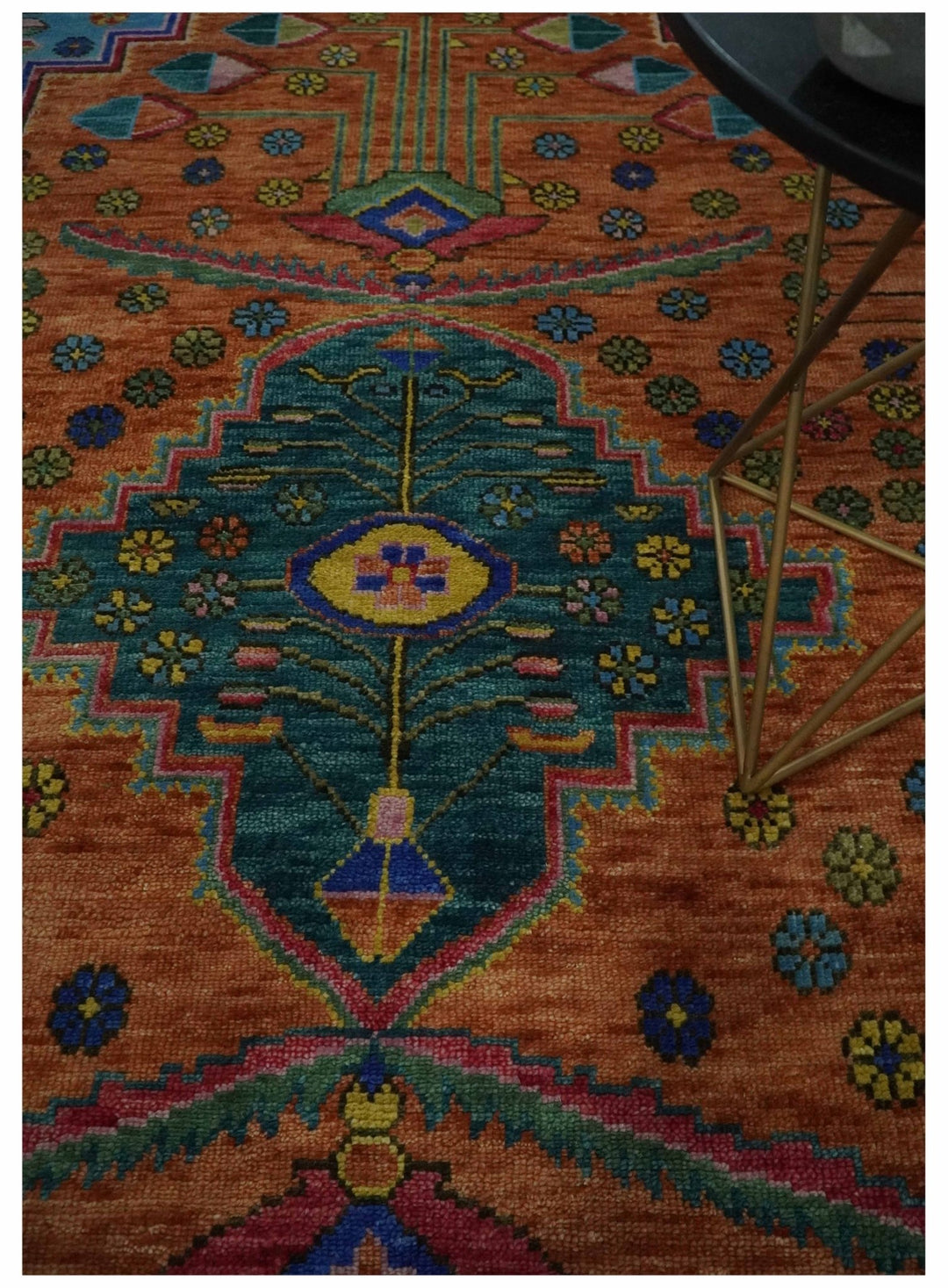 Hand Knotted Green, Rust, Yellow, Pink and Blue Traditional Floral 9x12 Wool Area Rug - The Rug Decor