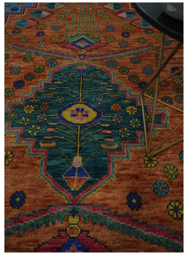 Hand Knotted Green, Rust, Yellow, Pink and Blue Traditional Floral 9x12 Wool Area Rug - The Rug Decor