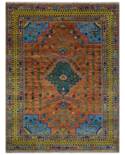 Hand Knotted Green, Rust, Yellow, Pink and Blue Traditional Floral 9x12 Wool Area Rug - The Rug Decor