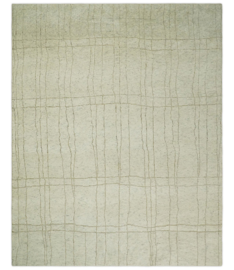 Hand Knotted Ivory and Beige 8x10 Trellis Moroccan Rug Made with Fine Wool | TRDCP645810 - The Rug Decor
