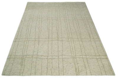 Hand Knotted Ivory and Beige 8x10 Trellis Moroccan Rug Made with Fine Wool | TRDCP645810 - The Rug Decor