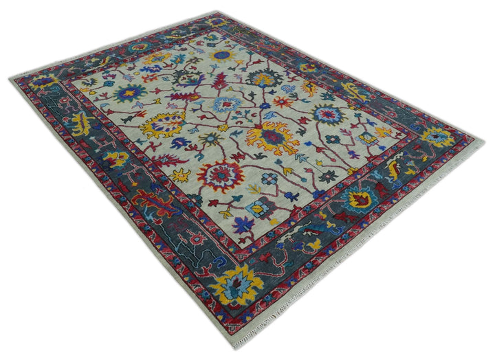 Hand Knotted Ivory and Charcoal 5x8, 6x9, 8x10, 9x12, 10x14 and 12x15 Traditional Oushak Wool Rug | TRDCP1347 - The Rug Decor