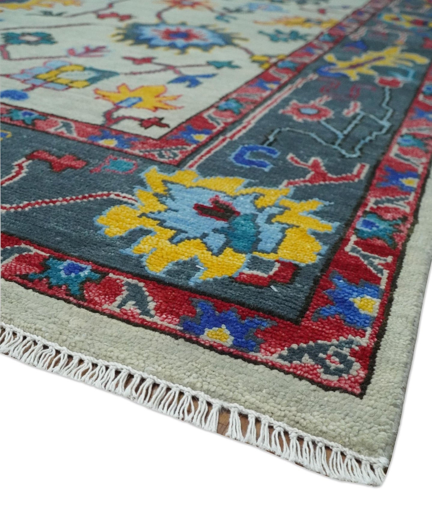 Hand Knotted Ivory and Charcoal 8x10 Traditional Oushak Wool Rug - The Rug Decor