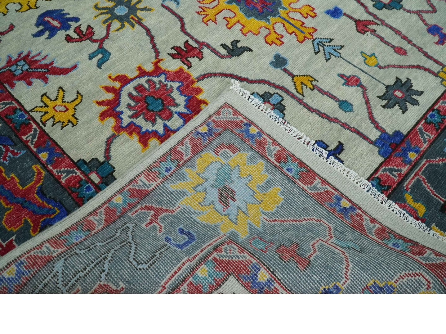 Hand Knotted Ivory and Charcoal 8x10 Traditional Oushak Wool Rug - The Rug Decor