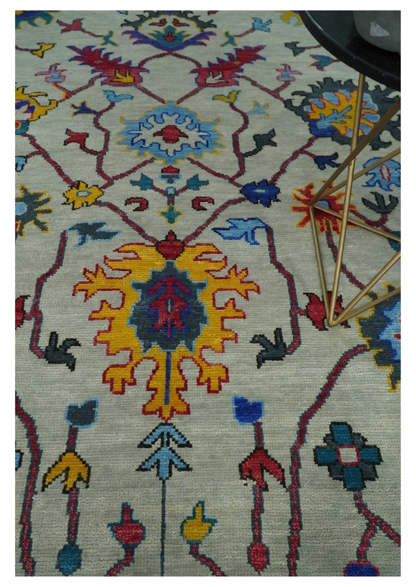 Hand Knotted Ivory and Charcoal 8x10 Traditional Oushak Wool Rug - The Rug Decor