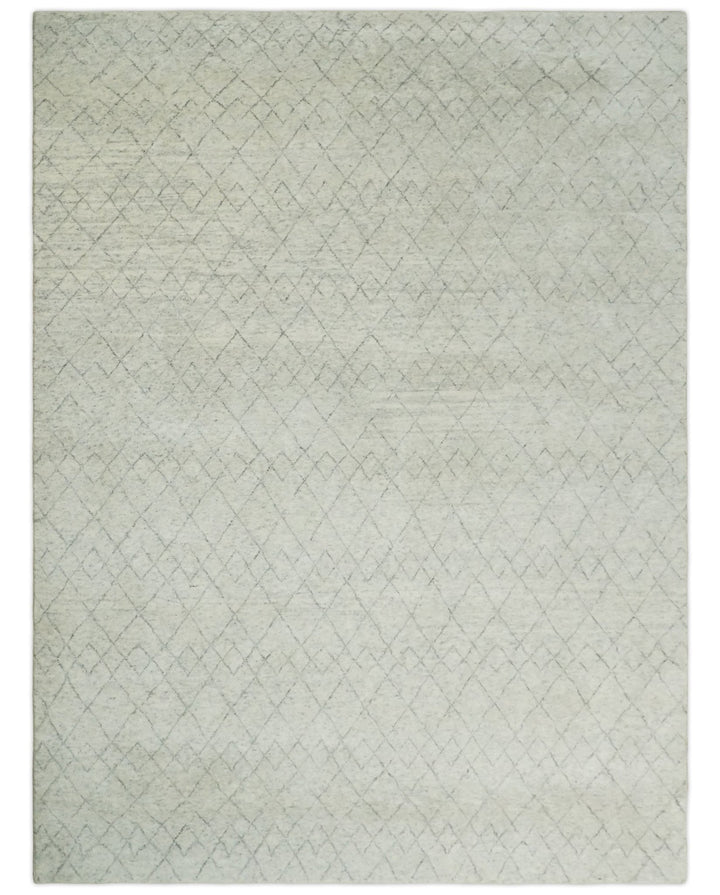 Hand Knotted Ivory and Charcoal 9x12 Trellis Moroccan Rug Made with Fine Wool | TRDCP654912 - The Rug Decor