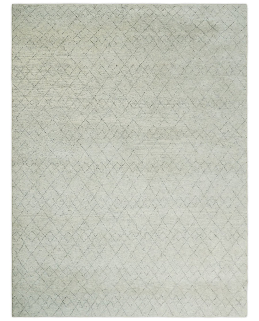 Hand Knotted Ivory and Charcoal 9x12 Trellis Moroccan Rug Made with Fine Wool | TRDCP654912 - The Rug Decor