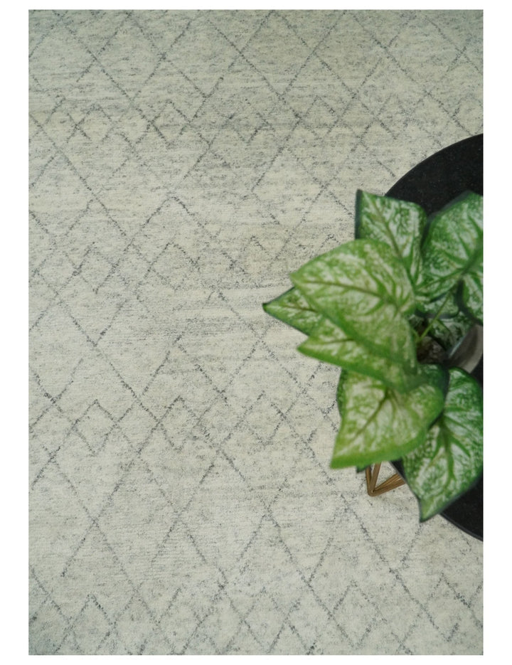 Hand Knotted Ivory and Charcoal 9x12 Trellis Moroccan Rug Made with Fine Wool | TRDCP654912 - The Rug Decor