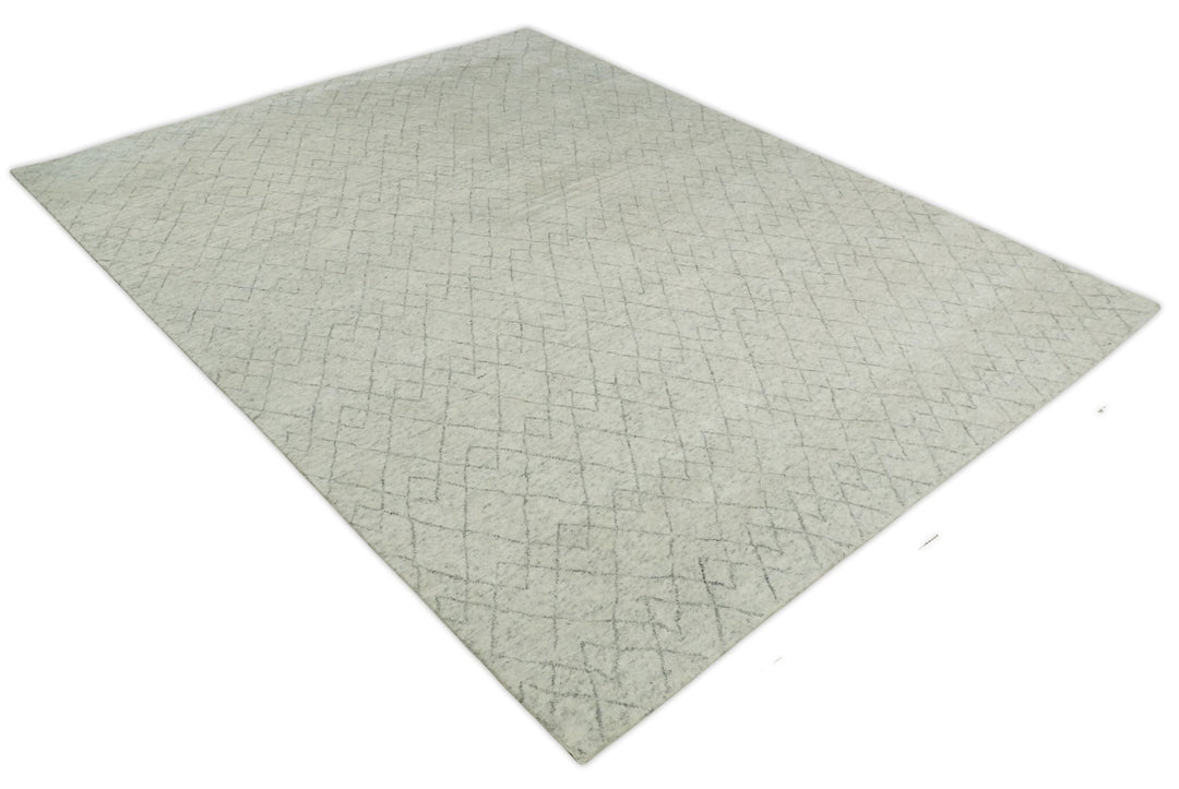 Hand Knotted Ivory and Charcoal 9x12 Trellis Moroccan Rug Made with Fine Wool | TRDCP654912 - The Rug Decor