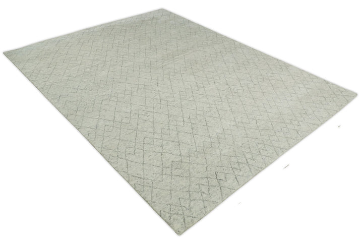 Hand Knotted Ivory and Charcoal 9x12 Trellis Moroccan Rug Made with Fine Wool | TRDCP654912 - The Rug Decor