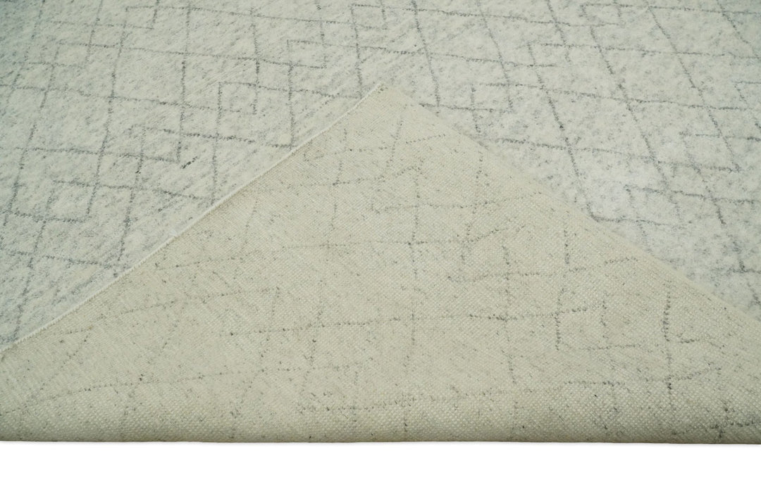 Hand Knotted Ivory and Charcoal 9x12 Trellis Moroccan Rug Made with Fine Wool | TRDCP654912 - The Rug Decor