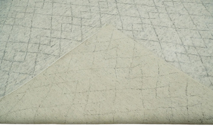 Hand Knotted Ivory and Charcoal 9x12 Trellis Moroccan Rug Made with Fine Wool | TRDCP654912 - The Rug Decor