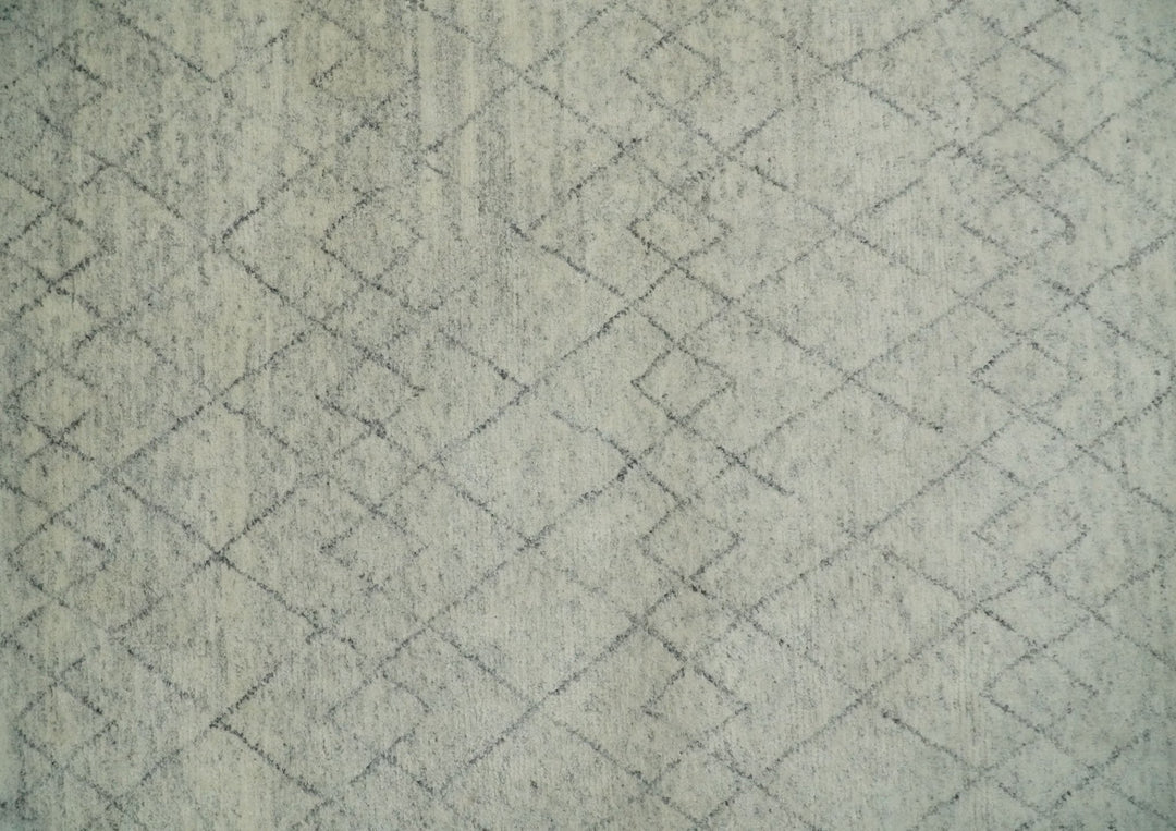 Hand Knotted Ivory and Charcoal 9x12 Trellis Moroccan Rug Made with Fine Wool | TRDCP654912 - The Rug Decor
