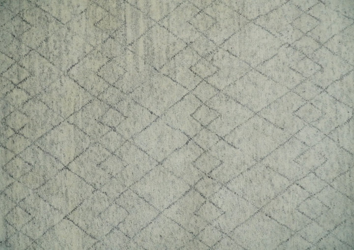 Hand Knotted Ivory and Charcoal 9x12 Trellis Moroccan Rug Made with Fine Wool | TRDCP654912 - The Rug Decor