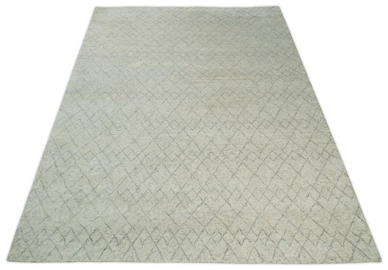 Hand Knotted Ivory and Charcoal 9x12 Trellis Moroccan Rug Made with Fine Wool | TRDCP654912 - The Rug Decor