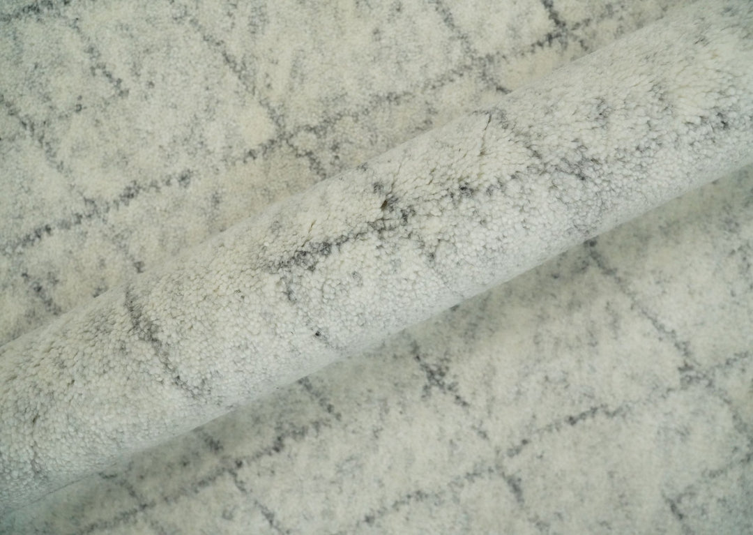 Hand Knotted Ivory and Charcoal 9x12 Trellis Moroccan Rug Made with Fine Wool | TRDCP654912 - The Rug Decor