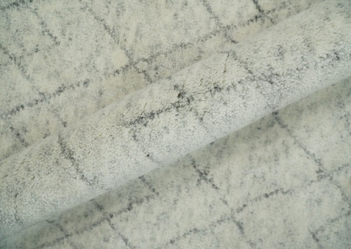 Hand Knotted Ivory and Charcoal 9x12 Trellis Moroccan Rug Made with Fine Wool | TRDCP654912 - The Rug Decor