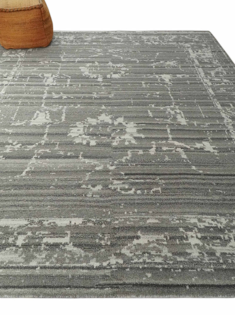 Hand Knotted Ivory and Charcoal Traditional Abstract Natural Wool Area Rug, Kids, Living Room and Bedroom Rug | MEHK9 - The Rug Decor