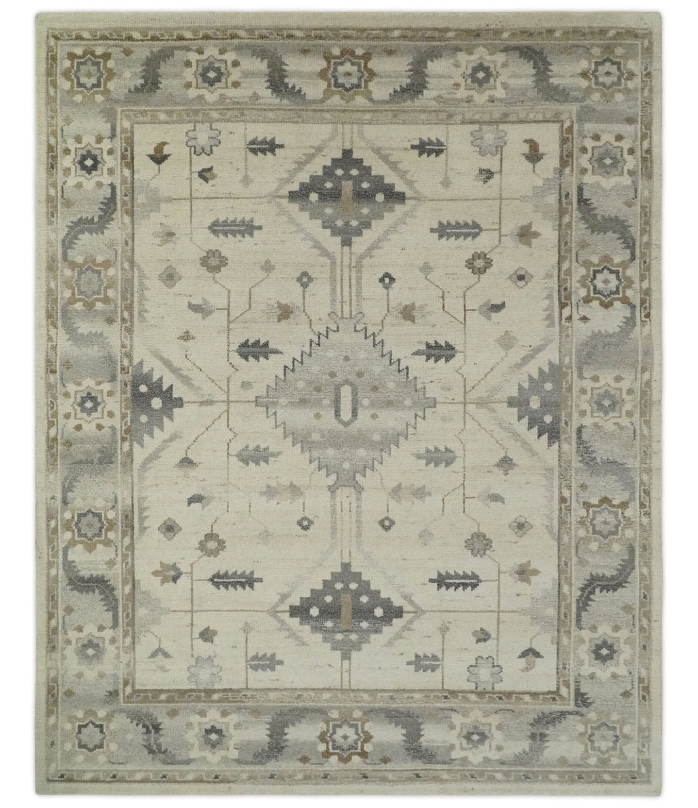 Hand Knotted Ivory and Charcoal Traditional Tribal Natural Wool Area Rug, Kids, Living Room and Bedroom Rug | MEHK5 - The Rug Decor