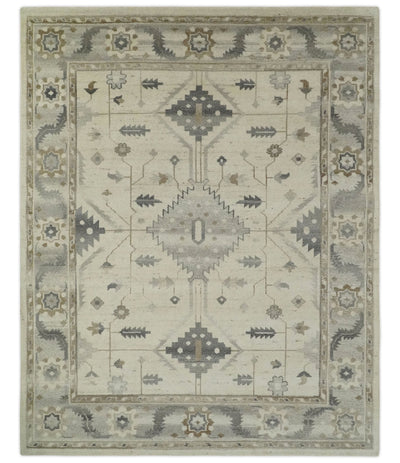 Hand Knotted Ivory and Charcoal Traditional Tribal Natural Wool Area Rug, Kids, Living Room and Bedroom Rug | MEHK5 - The Rug Decor