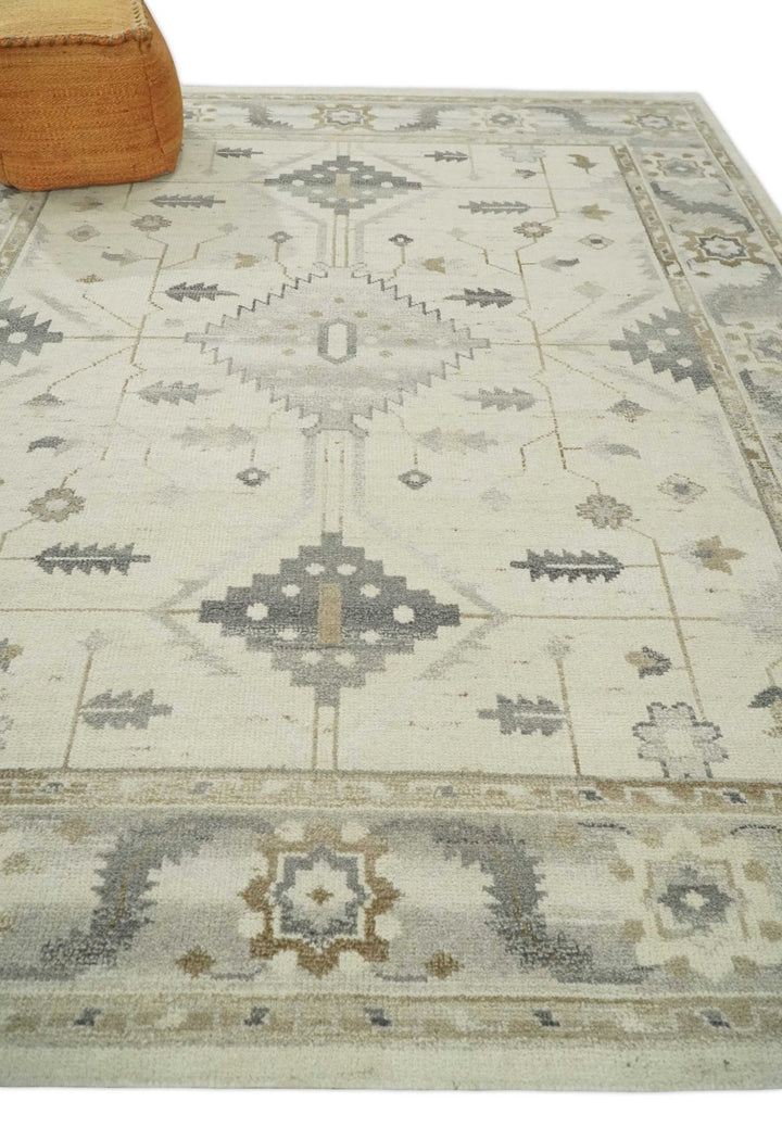 Hand Knotted Ivory and Charcoal Traditional Tribal Natural Wool Area Rug, Kids, Living Room and Bedroom Rug | MEHK5 - The Rug Decor