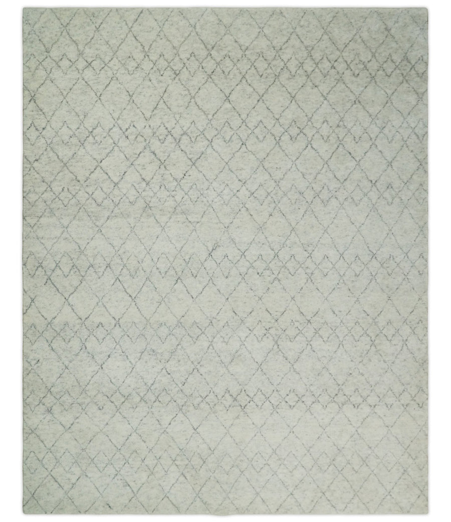 Hand Knotted Ivory and Gray 8x10 and 9x12 Trellis Moroccan Rug Made with Fine Wool | TRDCP647 - The Rug Decor