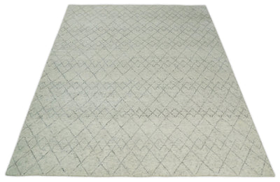 Hand Knotted Ivory and Gray 8x10 and 9x12 Trellis Moroccan Rug Made with Fine Wool | TRDCP647 - The Rug Decor