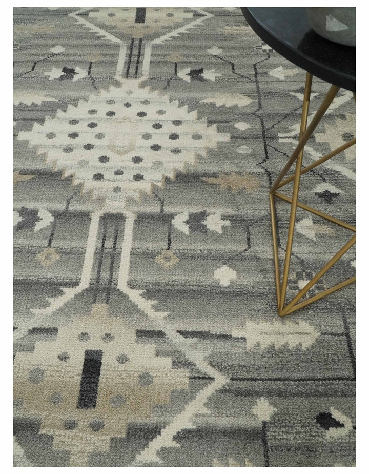 Hand Knotted Ivory and Gray Traditional Tribal Natural Wool Area Rug, Kids, Living Room and Bedroom Rug | MEHK4 - The Rug Decor