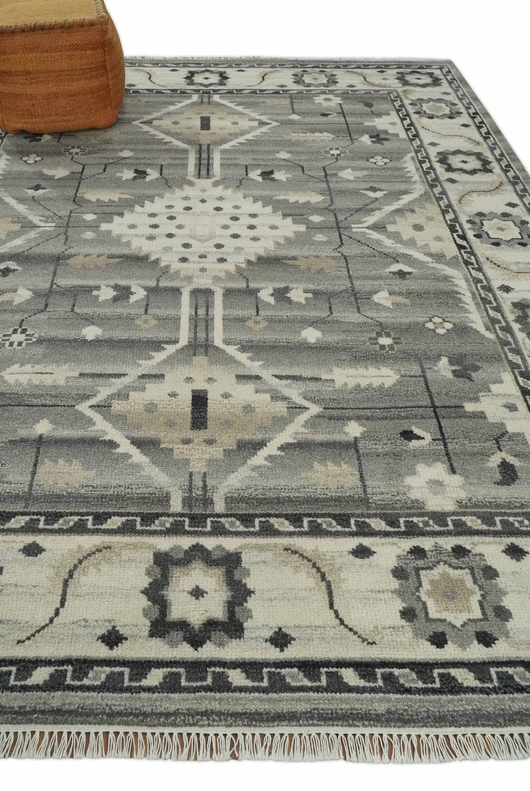 Hand Knotted Ivory and Gray Traditional Tribal Natural Wool Area Rug, Kids, Living Room and Bedroom Rug | MEHK4 - The Rug Decor