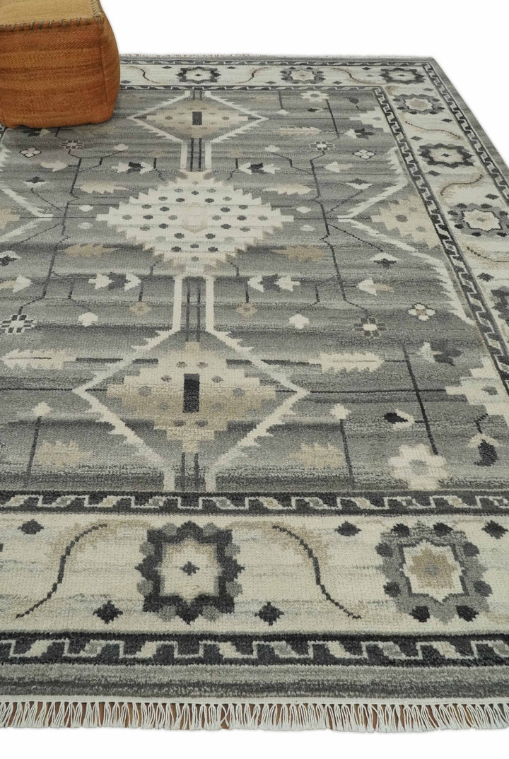 Hand Knotted Ivory and Gray Traditional Tribal Natural Wool Area Rug, Kids, Living Room and Bedroom Rug | MEHK4 - The Rug Decor