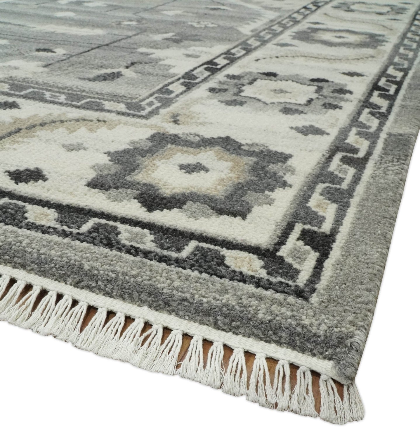 Hand Knotted Ivory and Gray Traditional Tribal Natural Wool Area Rug, Kids, Living Room and Bedroom Rug | MEHK4 - The Rug Decor