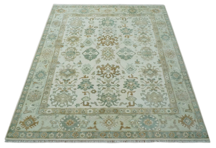 Hand Knotted Ivory and Silver 8x10 Traditional Oushak Wool Area Rug - The Rug Decor