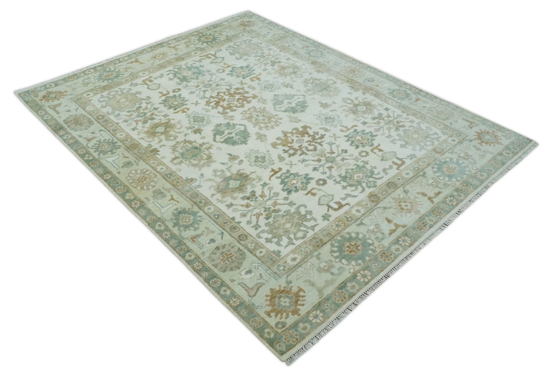 Hand Knotted Ivory and Silver 8x10 Traditional Oushak Wool Area Rug - The Rug Decor