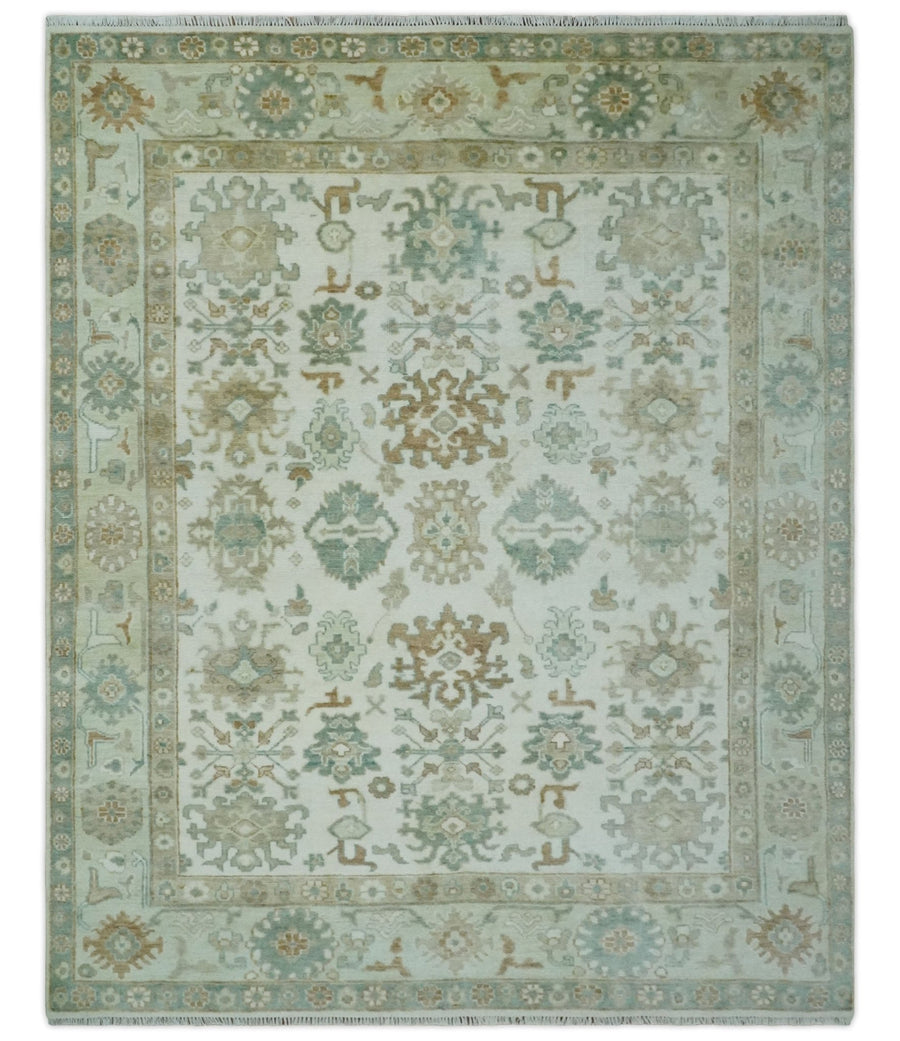 Hand Knotted Ivory and Silver 8x10 Traditional Oushak Wool Area Rug - The Rug Decor