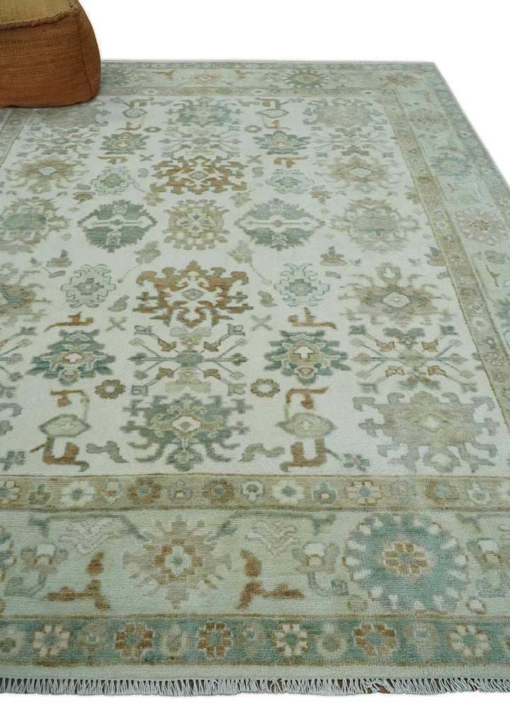 Hand Knotted Ivory and Silver 8x10 Traditional Oushak Wool Area Rug - The Rug Decor