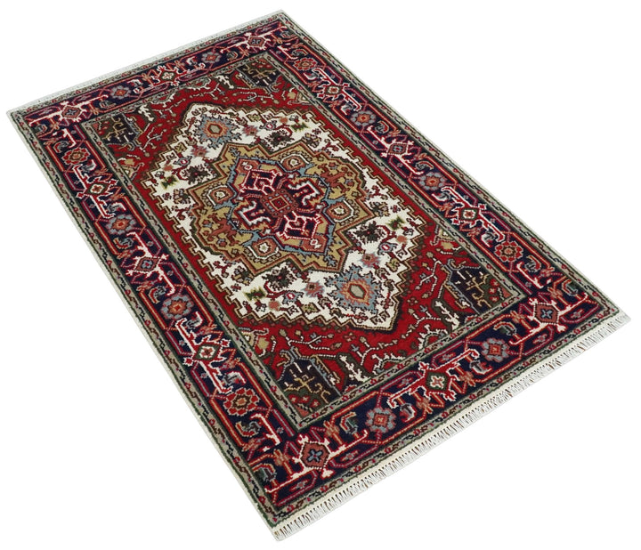 Hand Knotted Ivory, Brown and Blue 4x6 Traditional Antique Style Wool Area Rug - The Rug Decor