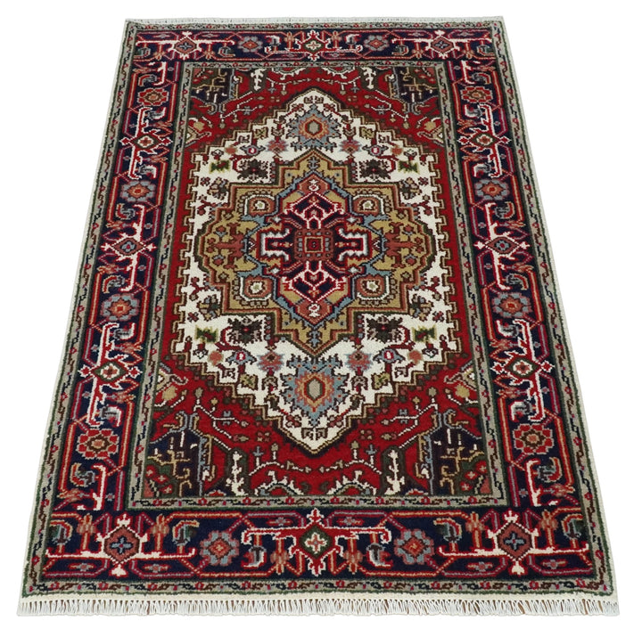 Hand Knotted Ivory, Brown and Blue 4x6 Traditional Antique Style Wool Area Rug - The Rug Decor