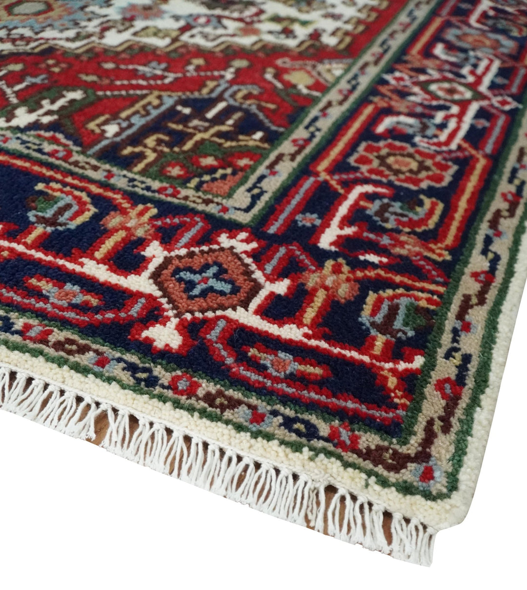 Hand Knotted Ivory, Brown and Blue 4x6 Traditional Antique Style Wool Area Rug - The Rug Decor
