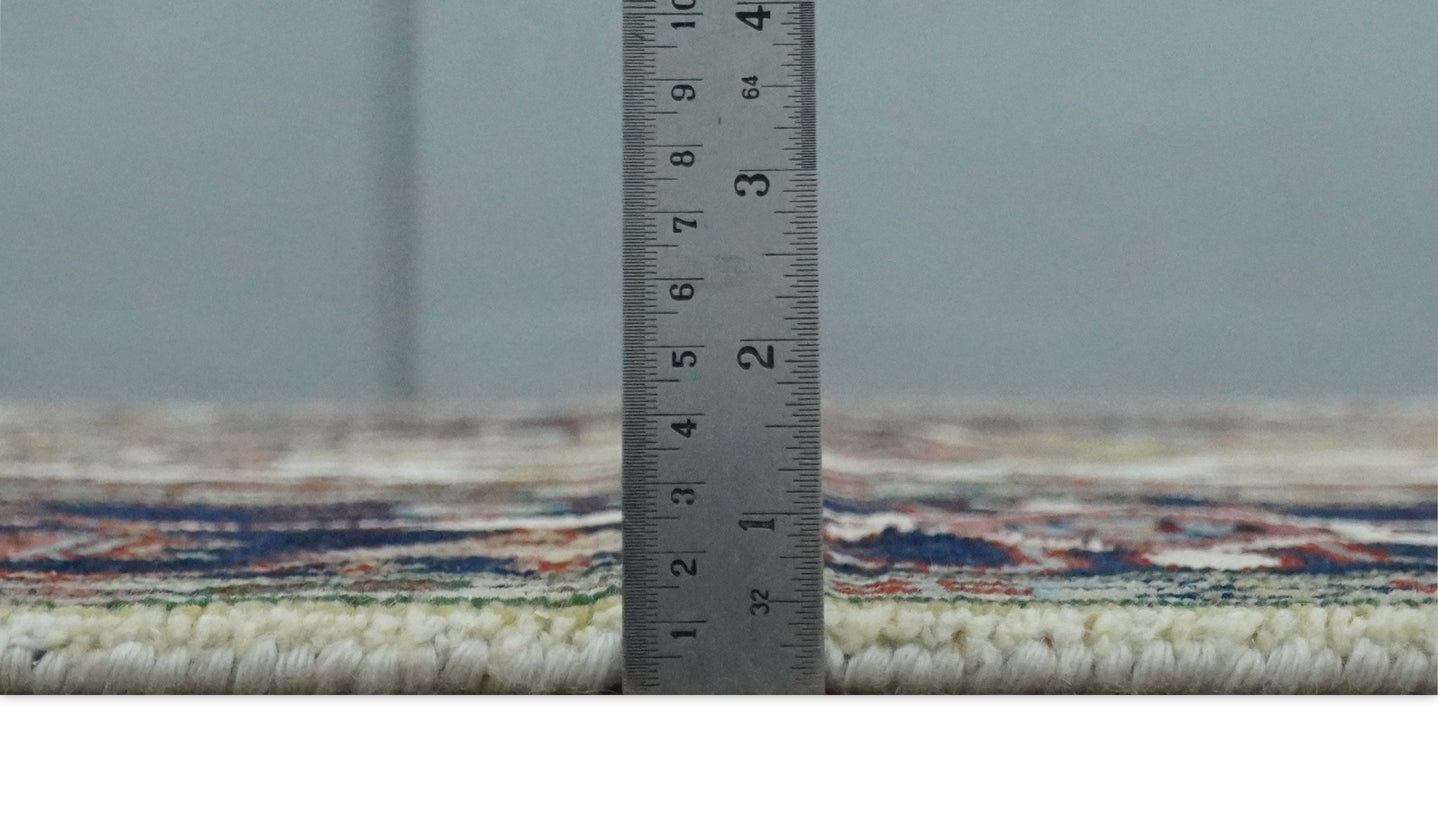 Hand Knotted Ivory, Brown and Blue Traditional Antique Style Wool Area Rug - The Rug Decor