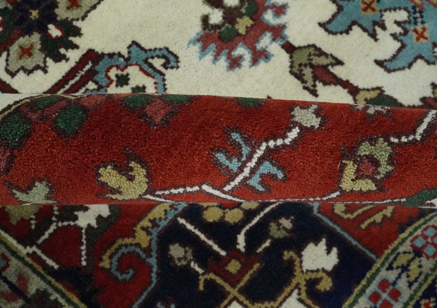 Hand Knotted Ivory, Brown and Blue Traditional Antique Style Wool Area Rug - The Rug Decor