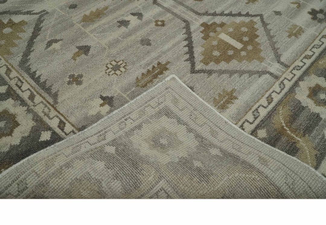 Hand Knotted Ivory, Charcoal and Beige Traditional Floral Multi Size Wool Area Rug - The Rug Decor