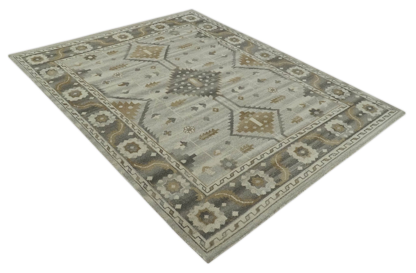 Hand Knotted Ivory, Charcoal and Beige Traditional Floral Multi Size Wool Area Rug - The Rug Decor