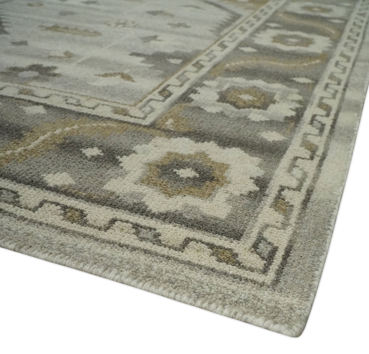 Hand Knotted Ivory, Charcoal and Beige Traditional Floral Multi Size Wool Area Rug - The Rug Decor