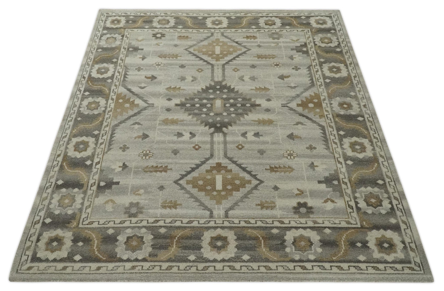 Hand Knotted Ivory, Charcoal and Beige Traditional Floral Multi Size Wool Area Rug - The Rug Decor