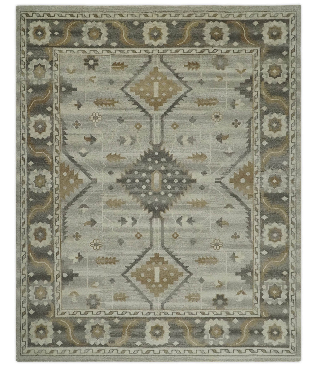 Hand Knotted Ivory, Charcoal and Beige Traditional Floral Multi Size Wool Area Rug - The Rug Decor