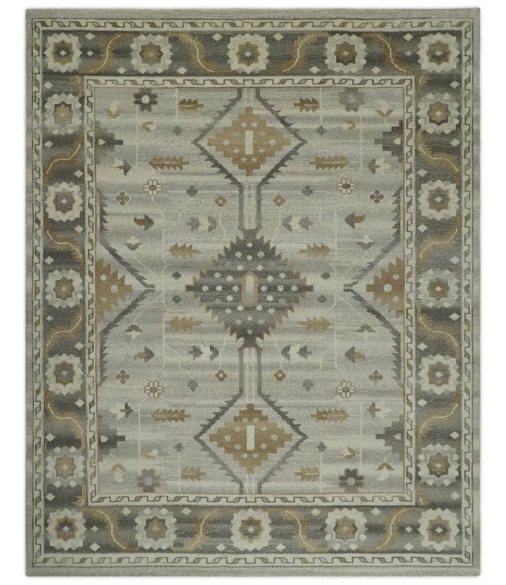 Hand Knotted Ivory, Charcoal and Beige Traditional Floral Multi Size Wool Area Rug - The Rug Decor